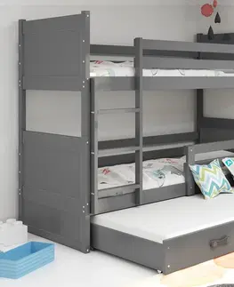 BMS Detská poschodová posteľ s prístelkou RICO 3 | sivá 80 x 190 cm Farba: Ružová