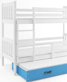BMS Detská poschodová posteľ s prístelkou CARINO 3 | 80 x 190 cm Farba: Biela / biela