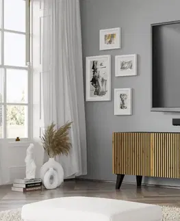 ARTBm TV stolík RAVENNA F 4D 200  | čierna matná / dub artisan Prevedenie: Čierna matná / dub artisan / zlatá podnož