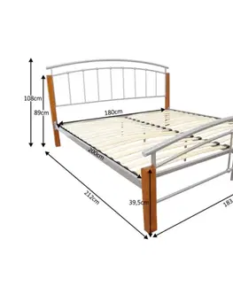 Tempo Kondela Manželská posteľ MIRELA MIRELA: Manželská posteľ / strieborný kov / prírodné drevo-jelša / 180 x 200 cm
