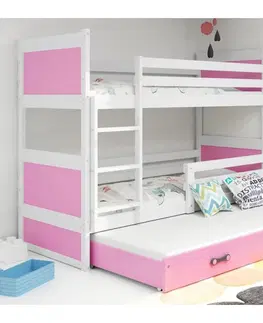 BMS Detská poschodová posteľ s prístelkou RICO 3 | biela 90 x 200 cm Farba: biela/biela