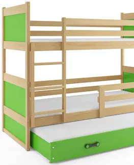BMS Detská poschodová posteľ s prístelkou RICO 3 | borovica 80 x 190 cm Farba: Sivá