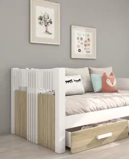 ArtAdrk Jednolôžková posteľ BIBI | 80 x 180 cm Farba: Biela / dub sonoma