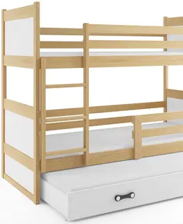 BMS Detská poschodová posteľ s prístelkou RICO 3 | borovica 80 x 190 cm Farba: Biela