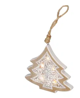 Solight 1V45-T LED vánoční stromek, dřevěný dekor, 6LED, teplá bílá, 2x AAA