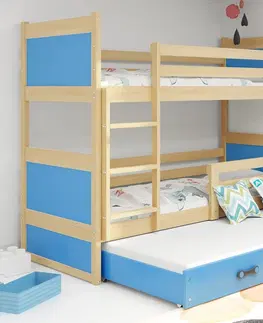BMS Detská poschodová posteľ s prístelkou RICO 3 | borovica  80 x 160 cm Farba: Zelená