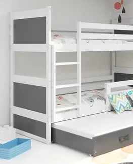 BMS Detská poschodová posteľ s prístelkou RICO 3 | biela 80 x 190 cm Farba: Modrá