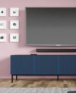 ARTBm TV stolík RAVENNA F 4D 200  | čierna matná / modrá Prevedenie: Čierny mat / modrá / zlatá kovová podnož