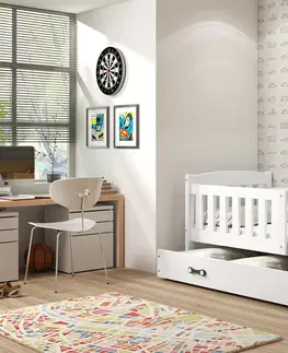 BMS Detská posteľ KUBUŠ 1 s úložným priestorom| biela Farba: biela / sivá, Rozmer.: 160 x 80 cm