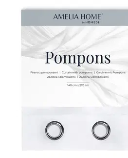 AmeliaHome Záclona Pompons Eyelets biela, 140 x 250 cm