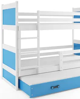 BMS Detská poschodová posteľ s prístelkou RICO 3 | biela 80 x 160 cm Farba: biela / modrá