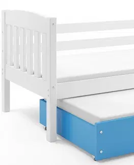 BMS Detská posteľ KUBUŠ 2 s prístelkou | biela Farba: biela / zelená, Rozmer.: 200 x 90 cm