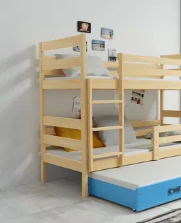 BMS Detská poschodová posteľ s prístelkou ERYK 3 | borovica Farba: Borovica / zelená, Rozmer.: 160 x 80 cm