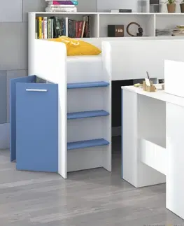 ARTBm Detská vyvýšená posteľ NEO | ľavá farebné prevedenie: biela / modrá