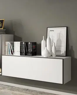 ArtCam TV stolík ROCO RO-1 roco: korpus biely mat / okraj biely mat / dvierka čierny mat