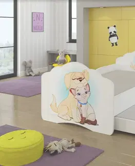 ArtAdrk Detská posteľ CASIMO | Psík a mačička so zásuvkou Prevedenie: so zábranou