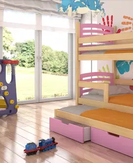 ArtAdrk Detská poschodová posteľ s prístelkou SORIA Farba: biela / ružová