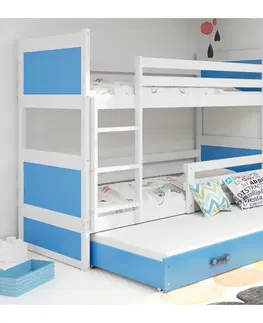BMS Detská poschodová posteľ s prístelkou RICO 3 | biela 90 x 200 cm Farba: biela/ružová