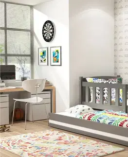 BMS Detská posteľ KUBUŠ 2 s prístelkou | sivá Farba: Sivá / zelená, Rozmer.: 200 x 90 cm