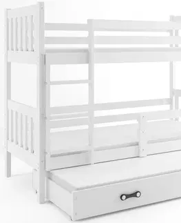 BMS Detská poschodová posteľ s prístelkou CARINO 3 | 80 x 190 cm Farba: Sivá / Modrá