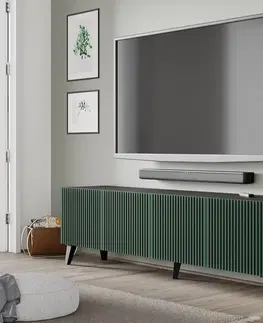 ARTBm TV stolík RAVENNA F 4D 200  | čierna matná / zelená Prevedenie: Čierny mat / zelená / zlaté plastové nohy