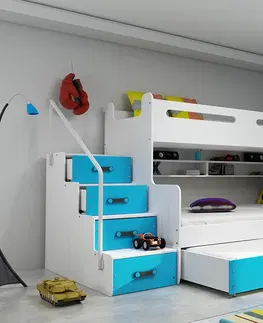 BMS Detská poschodová posteľ s prístelkou MAX 3 Farba: Biela