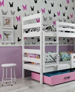 BMS Detská poschodová posteľ ERYK | biela Farba: biela / ružová, Rozmer.: 160 x 80 cm