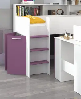 ARTBm Detská vyvýšená posteľ NEO | ľavá farebné prevedenie: biela / fialová