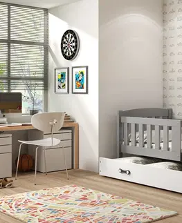 BMS Detská posteľ KUBUŠ 1 s úložným priestorom | sivá Farba: Sivá / sivá, Rozmer.: 160 x 80 cm