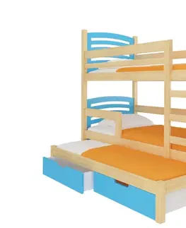 ArtAdrk Detská poschodová posteľ s prístelkou SORIA Farba: Borovica / modrá