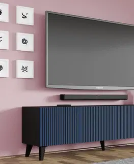 ARTBm TV stolík RAVENNA F 4D 200  | čierna matná / modrá Prevedenie: Čierny mat /modrá / zlaté plastové nohy