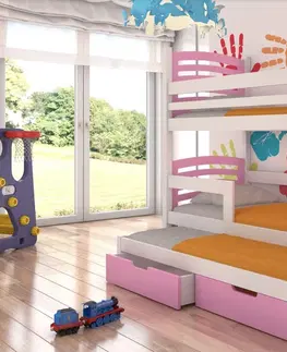 ArtAdrk Detská poschodová posteľ s prístelkou SORIA Farba: borovica / oranžová