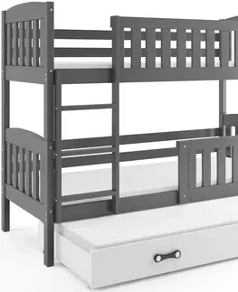 BMS Detská poschodová posteľ KUBUŠ 3 s prístelkou / sivá Farba: Sivá / Modrá, Rozmer.: 190 x 80 cm