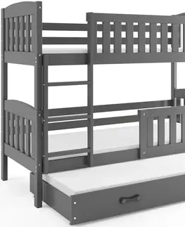 BMS Detská poschodová posteľ KUBUŠ 3 s prístelkou / sivá Farba: Sivá / Modrá, Rozmer.: 190 x 80 cm