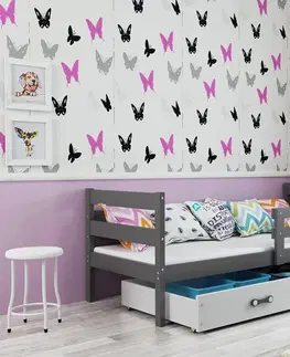 BMS Detská jednolôžková posteľ ERYK | sivá Farba: Sivá / ružová, Rozmer.: 200 x 90 cm