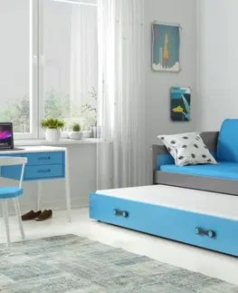 BMS Detská posteľ s prístelkou DAWID | sivá 90 x 200 cm Farba: Modrá