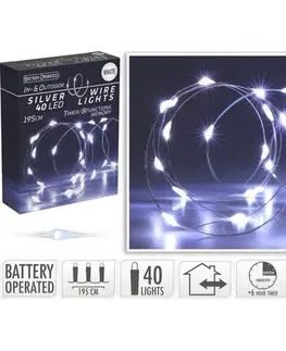 Svetelný drôt s časovačom Silver lights 40 LED, studená biela, 195 cm