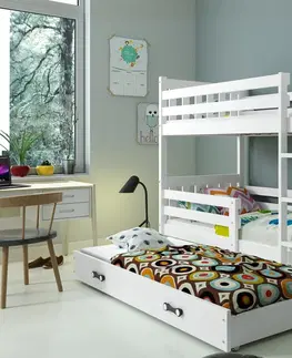BMS Detská poschodová posteľ s prístelkou CARINO 3 | 80 x 190 cm Farba: biela / modrá