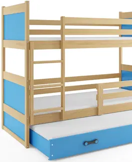 BMS Detská poschodová posteľ s prístelkou RICO 3 | borovica 80 x 190 cm Farba: Modrá