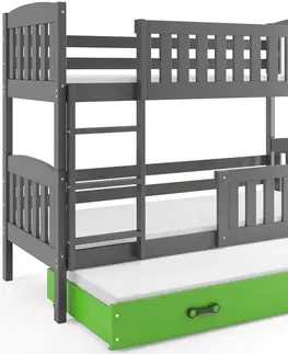 BMS Detská poschodová posteľ KUBUŠ 3 s prístelkou / sivá Farba: Sivá / ružová, Rozmer.: 190 x 80 cm
