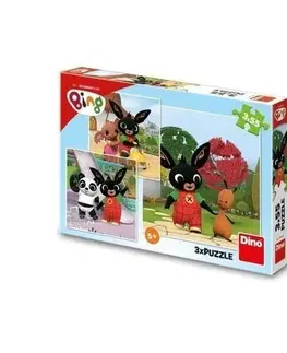 Dino Puzzle 3v1 Zajačik Bing/Bing sa hrá 3x55dielikov v krabici 27x19x4cm.