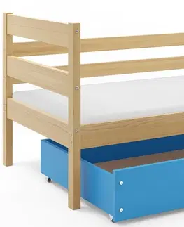 BMS Detská jednolôžková posteľ s úložným priestorom ERYK | borovica Farba: Borovica / modrá, Rozmer.: 190 x 80 cm
