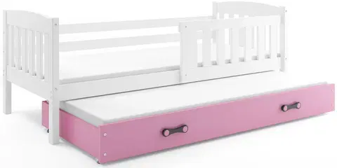 BMS Detská posteľ KUBUŠ 2 s prístelkou | biela Farba: biela / ružová, Rozmer.: 200 x 90 cm