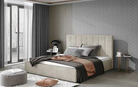 ArtElta Manželská posteľ AUDREY s úložným priestorom | 200 x 200 cm Farba: Béžová / Dora 21
