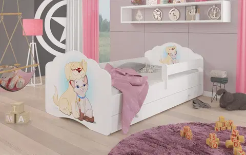 ArtAdrk Detská posteľ CASIMO | Psík a mačička so zásuvkou Prevedenie: so zábranou