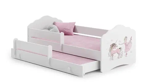 ArtAdrk Detská posteľ CASIMO II | s prístelkou a zábranou Prevedenie: Balerína s jednorožcom