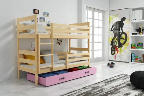 BMS Detská poschodová posteľ ERYK | borovica Farba: Borovica / ružová, Rozmer.: 200 x 90 cm