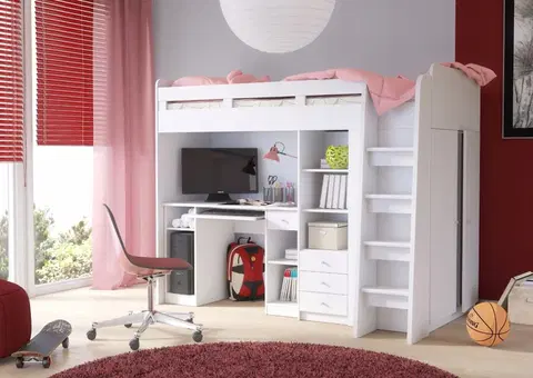 ArtFMbra Detská poschodová posteľ so stolíkom UNIT Farba: Biela