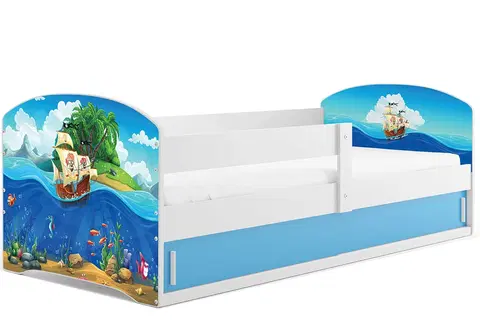 BMS Detská obrázková posteľ LUKI 1 | biela Obrázok: Piráti