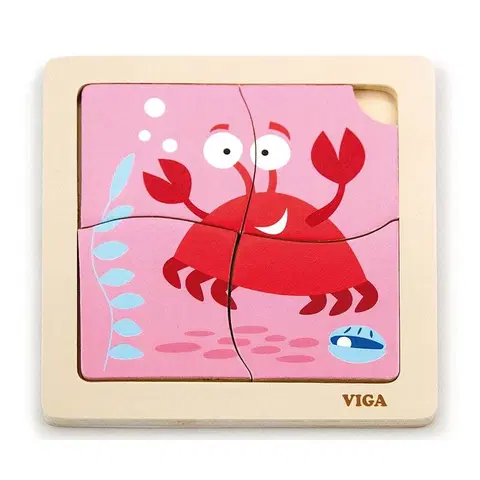 VIGA - Drevené puzzle pre najmenších Viga 4 ks Krab